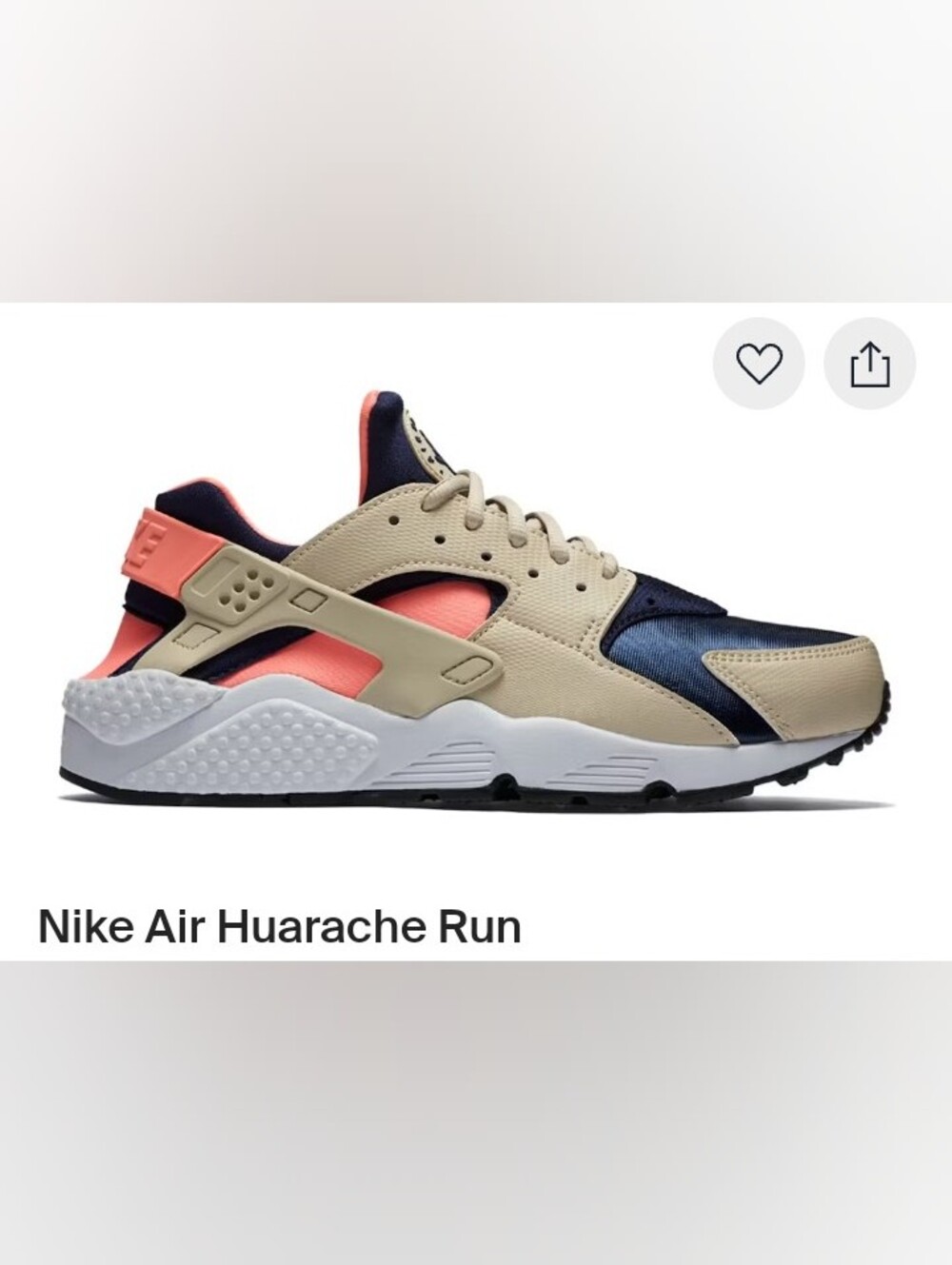 Nike Air Huarache Run - Beige, Navy & Coral
